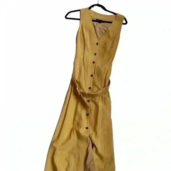 Something Navy mustard button up midi belted dress size M - Picture 2 of 3